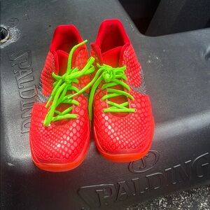Vibrant Red and Green Sneakers with Textured Upper
